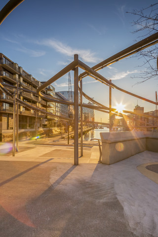 Germany, Hamburg, Magellan Terraces at sunset stock photo