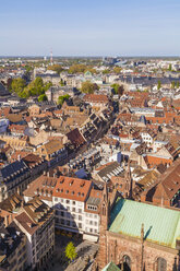 France, Alsace, Strasbourg, View over Old Town to European Quarter - WDF003114