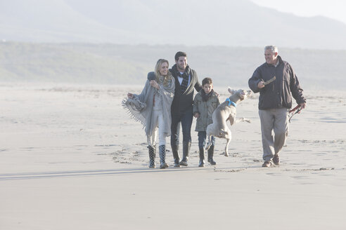 Südafrika, Kapstadt, Familienspaziergang am Strand mit Hund - ZEF005246