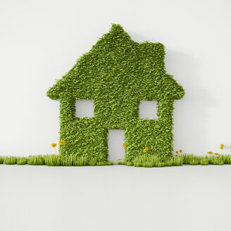 3D Rendering, House from grass on wall, copy space - UWF000490