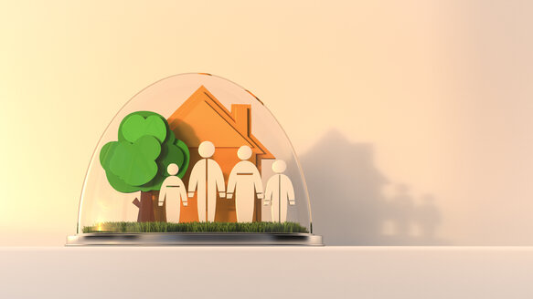 House and family under glass dome, 3d rendering - UWF000495