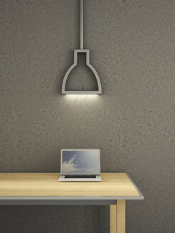 Laptop auf dem Tisch unter der Lampe, 3d-Rendering - UWF000498