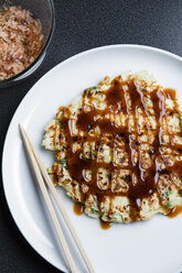 Plate with Okonomiyake and chopsticks - FLF001038