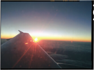 Rising sun over Portugal, aircraft wing, Portugal - MSF004596