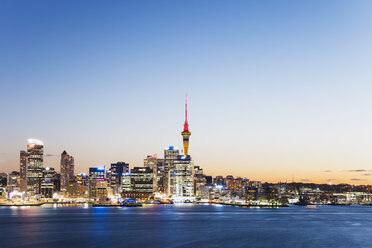 New Zealand, Auckland, Skyline with Sky Tower, blue hour - GWF004076