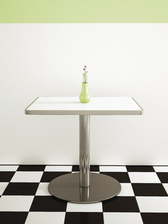Tisch mit Blumenvase in einem amerikanischen Diner, 3D-Rendering - UWF000505