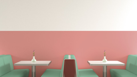 Interieur eines amerikanischen Diners, 3D-Rendering, lizenzfreies Stockfoto