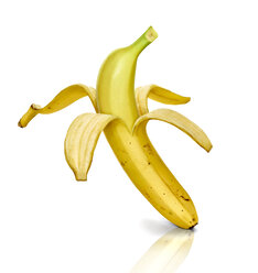 Peeled banana, white background - RAMF000058