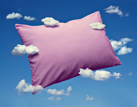 Pillow and clouds, dreaming and sleep stock photo