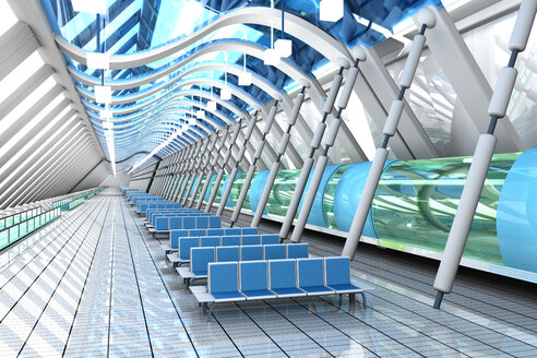 Wartebereich eines futuristischen Flughafens, 3D Rendering - SPCF000043