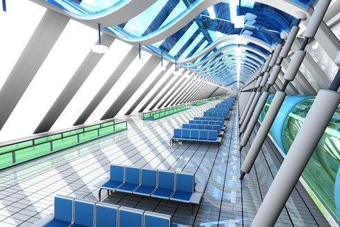 Wartebereich eines futuristischen Flughafens, 3D Rendering - SPCF000045