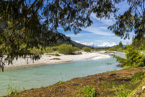 Deutschland, Bayern, Wettersteingebirge bei Wallgau, Isarauen, Isar-Auen - STSF000795