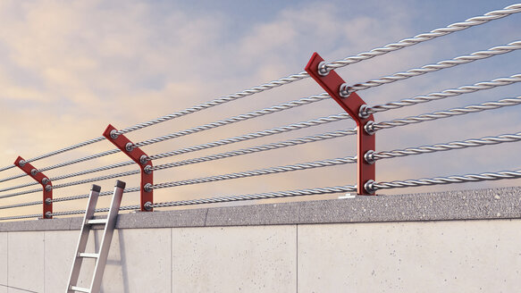 3D Rendering, ladder leaning against prison wall - UWF000520