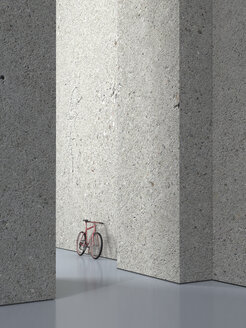 Fahrrad lehnt an Betonwand einer Halle, 3D Rendering - UWF000523