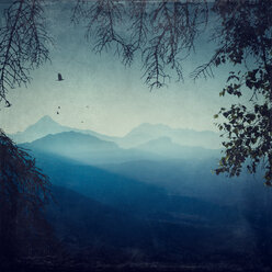 France, Lombardy, near Chiareggio, View to mountains, early-morning haze - DWIF000525