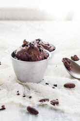 Cups of homemade chocolate icecream sprinkled with cacao nibs - SBDF002066