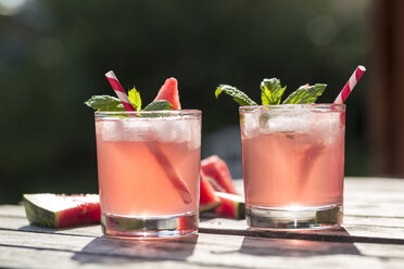 Watermelon-Hugo, Mojito in glasses with drinking straw - SARF001987