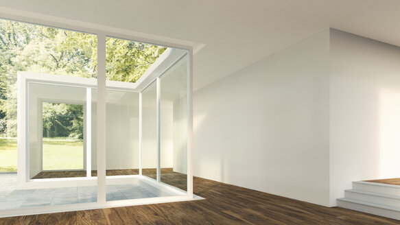 3D-Rendering eines modernen Wohnhauses mit Blick in den Garten - UWF000539