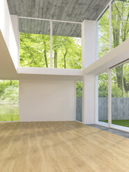 3D Rendering of modern home interior with view to garden - UWF000543