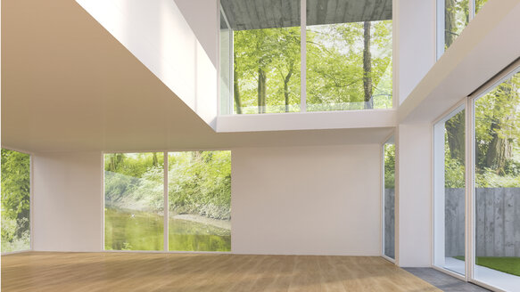 3D-Rendering eines modernen Wohnhauses mit Blick in den Garten - UWF000544