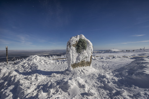 Germany, Saxony-Anhalt, Harz National Park, Brocken, Heinrich Heine memorial stone stock photo