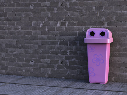 Pink dustbin with floral design, 3D Rendering - AHUF000018