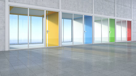 3D Rendring, modern architecture, offices, colorful glass doors, courtyard - UWF000545