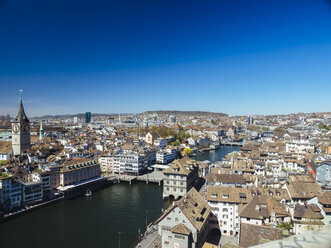 Switzerland, Zurich, Old town and Limmat river, Townhall, St. Peter's church, Observatory and Prime Tower - KRPF001521