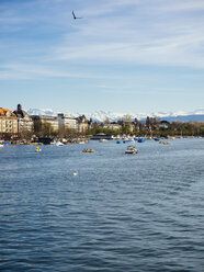 Switzerland, Zurich, Cityscape, Lake Zurich, Alps in the background - KRPF001478