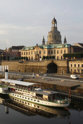 Germany, Saxony, Dresden, View to Church of Our Lady and River Elbe in the morning - JTF000680