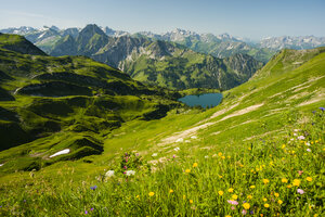 Deutschland, Bayern, Allgäuer Alpen, Blick vom Zeigersattel zum Seealpsee - WGF000678