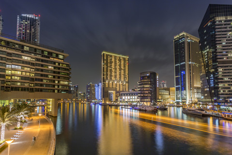 UAE, Dubai, view of Dubai Marina at night stock photo