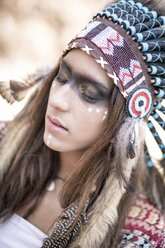 Portrait of young woman masquerade as an Indian - ASCF000199