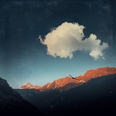 Italy, Lombardy, Chiesa in Valmalenco, Mountain ridge at sunrise, digitally manipulated stock photo