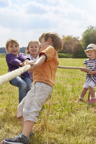 Spielende Kinder auf einer Wiese, lizenzfreies Stockfoto