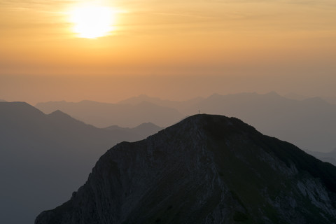 Austria, Tyrol, sunrise at summit stock photo