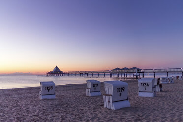 Germany, Usedom, Heringsdorf, sunrise at pier - PUF000372