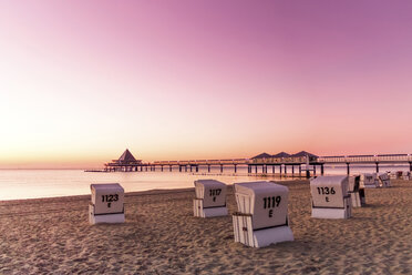 Germany, Usedom, Heringsdorf, sunrise at pier - PUF000381