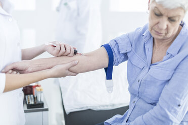 Krankenschwester nimmt dem Patienten Blut ab, Nahaufnahme - ZEF006734