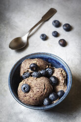 Bowl of vegan blueberry banana ice cream - EVGF001960