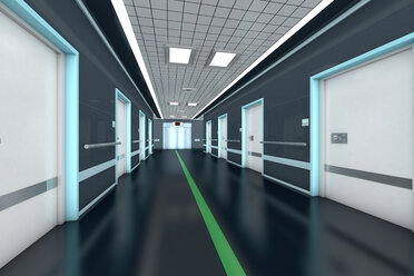 Korridor mit Leitsystem in einem modernen Krankenhaus, 3D Rendering - SPCF000060