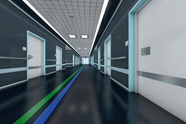 Korridor mit Leitsystem in einem modernen Krankenhaus, 3D Rendering - SPCF000055