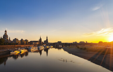 Germany, Saxony, Dresden, historic old town and Elbe river at sunset - HSIF000370