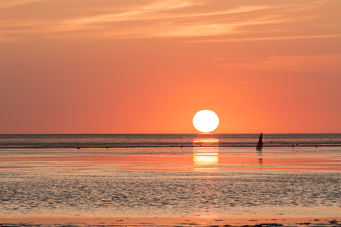 Germany, Lower Saxony, Sahlenburg, sunset stock photo