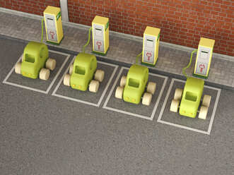 Electric Vehicle Charging Station, car park, wooden cars - UWF000566