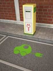 Electric Vehicle Charging Station, green car symbol on asphalt - UWF000569