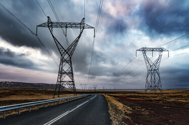 Iceland, Solheimar, Highway 354 and power poles - SMAF000362