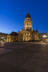 Germany, Berlin, lighted French Cathedral at Gendarmenmarkt in the evening - PVCF000479