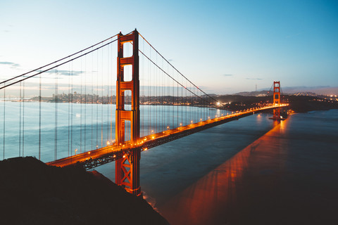 USA, San Francisco, Golden Gate Bridge in the evening stock photo
