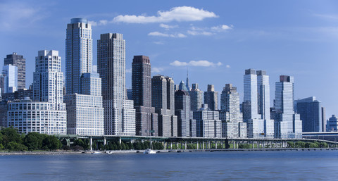 USA, New York State, New York City, Blick auf Lower Manhattan mit Hudson River, lizenzfreies Stockfoto